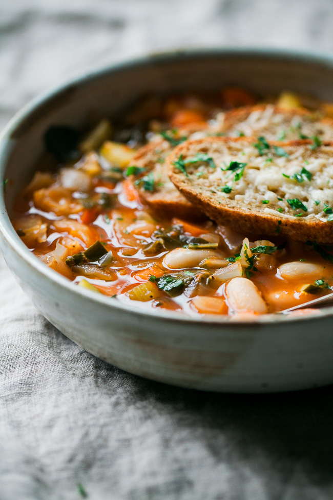 Cannellini Vegetable Soup with Parmesan Toasts