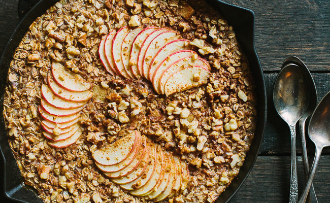 Apple Raisin Walnut Baked Oatmeal with Barley and Rye